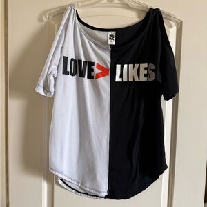 Split Black & White 'LOVE > LIKES' Off-Shoulder Top